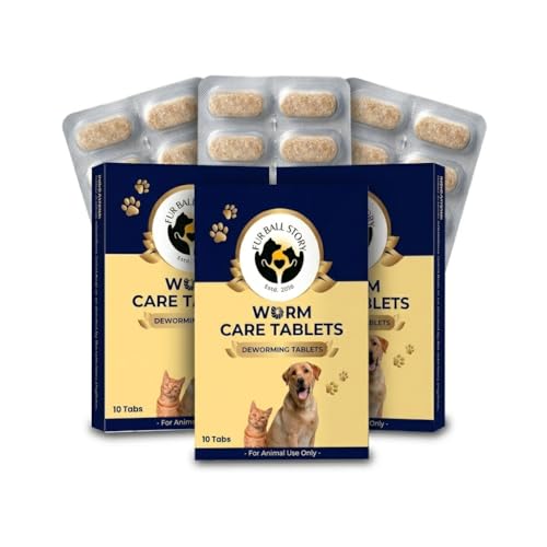 Image of FUR BALL STORY Worm Care Deworming Tablets for Dogs & Cats | Supports Gut Health & Digestion for Dogs & Cats Suitable for All Breeds, 10 Tablets (Pack of 3)