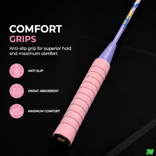 Image of Wide Body Aluminium Badminton Racket Set of 2 for Men & Women | Racquets with High Tension Strings | Indoor & Outdoor Racket with Carry Bag (Purple & Pink)