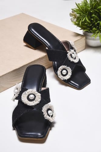 Image of SilverArrow Comfortable Stylish Alluring Denim Strap Block Heels Light Weight Trendy Heels For Women & Girls