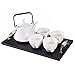 Classic White Ribbed Ceramic Tea Set, Vintage Serving Tray, Teapot & 4 Teacups - MyGift