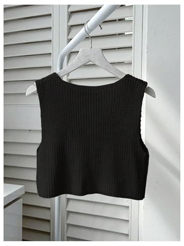 Image of SweatyRocks Women's Button Front Sweater Vest Split V Neck Sleeveless Crop Knit Tops
