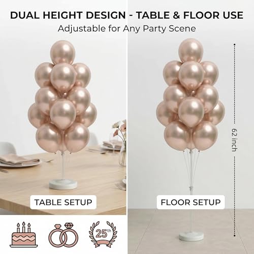 Image of 2 Sets Champagne Gold Balloon Stand Kit-Balloon Column Holder with Metallic Rose Balloons for Birthday, Wedding,Baby Shower,Graduation,Anniversary Party Decorations Centerpiece
