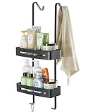 TZAMLI Hanging Shower Caddy Over The Door Shower Organizer, Aluminum Shower Shelf Bathroom Storage Rack with Hook and Basket (Black, 2-Tier)