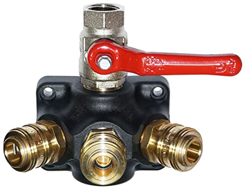 Druckluftverteiler, Wanddose, Luftverteiler, Verteilerdose versch. Ausführungen (3-fach mit Kupplung und Kugelhahn)