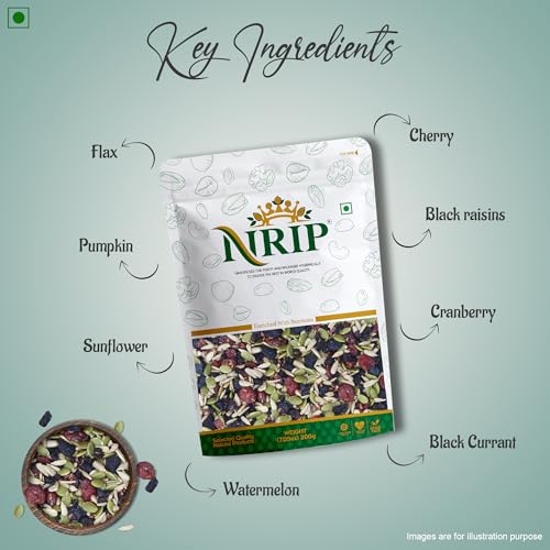 Image of NRIP Premium Mixed Roasted Seeds & Berries 200 Gm (Pumpkin, Sunflower, Flax, Watermelon, Black Currant, Cranberry, Cherry, Black raisins)