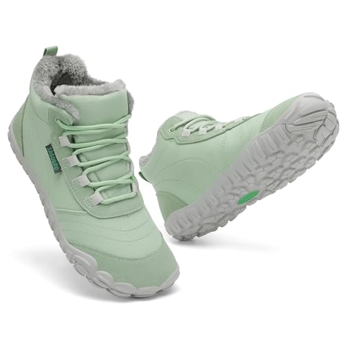 SAGUARO Mujer Invierno Barefoot Botines Cálido Botas Nieve Impermeable Zapatos Invierno Calzado Minimalista, para Uso Diario, Senderismo, Montaña, Trekking Verde, Gr.40
