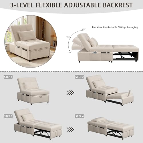 Neoriver 90115 Convertible Sofa Bed, 3 In 1 Sleeper Chair Bed, Modern Soft Velvet Pull Out Sofa Bed With Throw Pillow, Adjustable Backrest Sofa Sleeper thumb #2