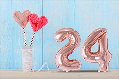 Image of Rozi Decoration 16? Inch Rose Gold Number Foil Balloons Twenty Four for Birthday Decoration | 24 Balloon Numbers | 24 Birthday Decoration Items | 24 Anniversary Decoration Pack of 2 Pcs