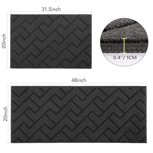 Image of hicorfe Kitchen Runner Rug,20 inchx48 inch+20 inchx32 inch Kitchen Set,Non-Slip Kitchen Mat