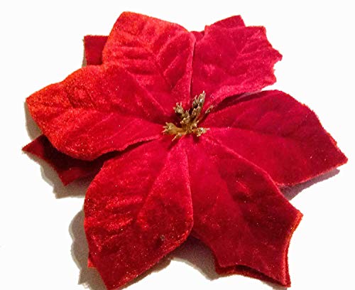 Quality Red Velvet Poinsettia Holiday Flower Hair Clip and Pin