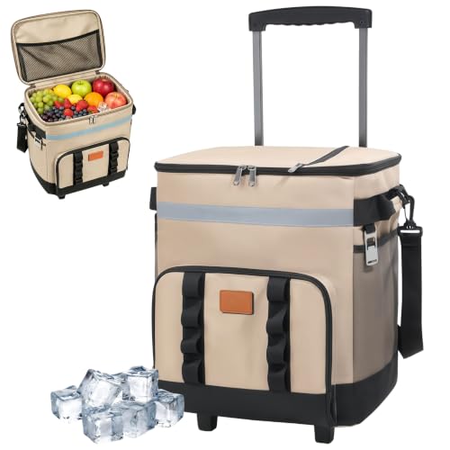 Große Kühlbox mit Rollen isolierte Trolley-Kühltasche robuster tragbarer Thermo-Kühler für Camping Picknick Auto Reisen