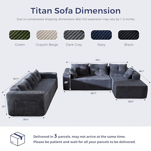 Image of MAXYOYO Modular Sectional Couch with L-Shape Chaise and Loveseat, Modern Boneless Couch for Living Room, Oversized Sofa with Deep Seat, No Assembly Required, Dark Grey
