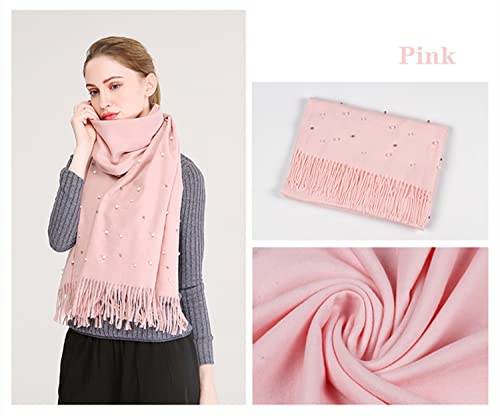 Women Cashmere Scarves Shawl With Artificial Pearls, Winter Warm Pashmina Shawl Wrap Soft Long Scarf2