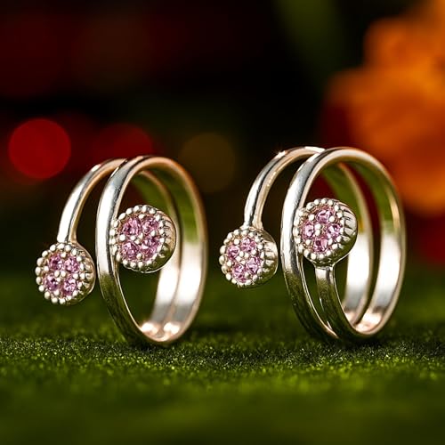 Image of SATKOTI 925 Silver Toe Rings for Women | Adjustable Pure Metal Bichiya with AAA Quality CZ Stone| BIS Hallmarked Jewelry with Authenticity Certificate | Pair of 2 Metti
