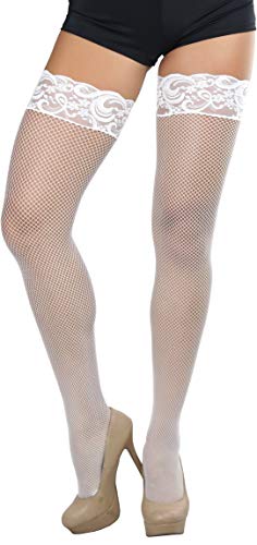 Image of ToBeInStyle Women's Wide Floral Lace Fishnet Thigh Hi Stockings