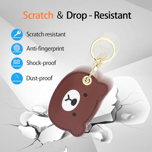 Image of Leather Keychain Case Holder Compatible with Apple AirTag, GPS Airtag Keychain Finder Tracker with Key Ring, Anti-Scratch Protective Air Tag Cover | Leather