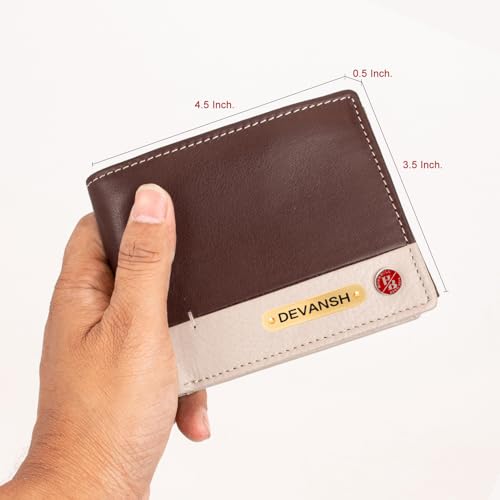 Image of HORNBULL Men's Personalized Gift Wallet I Customized Slim Stylish Leather Purse with Name I Unique Birthday Gift for Men Boy Love Husband (Brown /Sand)