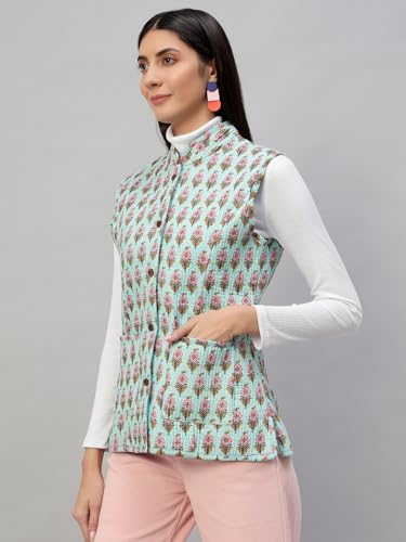 Image of Ravaiyaa - Attitude is everything Women's Floral Printed Reversible Quilted Jacket Coat Blazer Jacket Sleeve Less Waistcoat