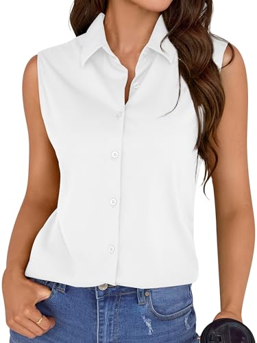 Women Blouses Shirts for White Blouse Womens Sleeveless Shirt Women's Clothing & Button-Down Short Sleeve Button Down Tops Ladies Front Up Interview Outfits Top Mulberry Silk Trendy 2026 White M