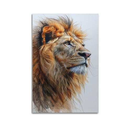 Décoration murale moderne lion dessinée main 60x90cm pour salon chic