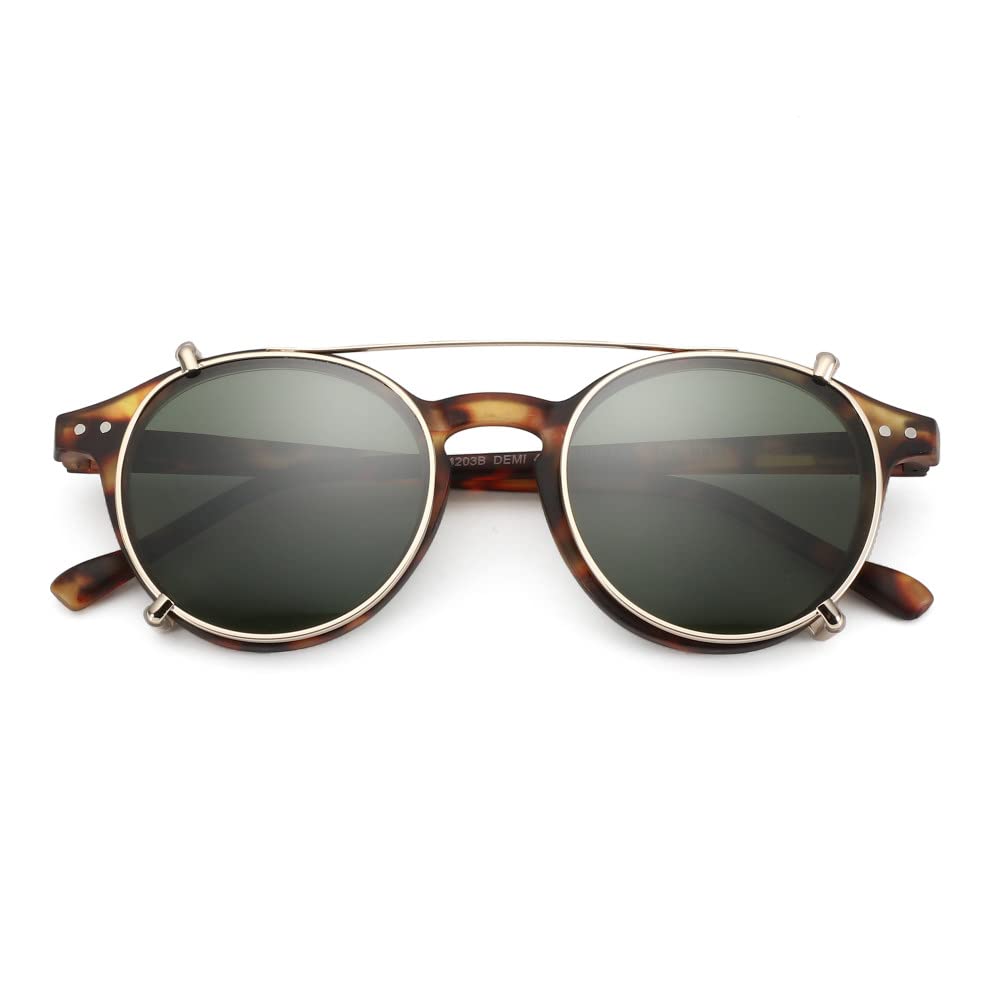 Rétro Double Lentille Flip Up Clip sur Lunettes de Soleil Style Steampunk Hommes Femmes Cercle Anti Lumière Bleue Lunettes Polarisant Clips, DEMI, GD CLIP, Comme Image
