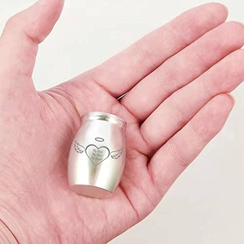 CREATCABIN Kleine Andenken-Urne Mini-Urnen Miniatur-Beerdigung Beerdigung Behälter Lasergravur Edelstahl Für Menschliches Gedenken Aschenhalter Silberfarben 40x30mm–Mein Vater Mein Held Mein Engel