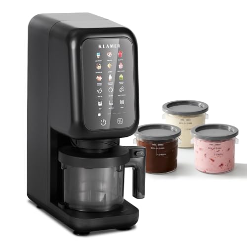 KLAMER Eismaschine 12 Programme für Eiscreme Gelato Sorbet Frozen Yogurt Slushie & Milkshake Micro-Püree-Prinzip für cremige Textur 700W Speiseeismaschine Inkl. 3 Portionsbecher