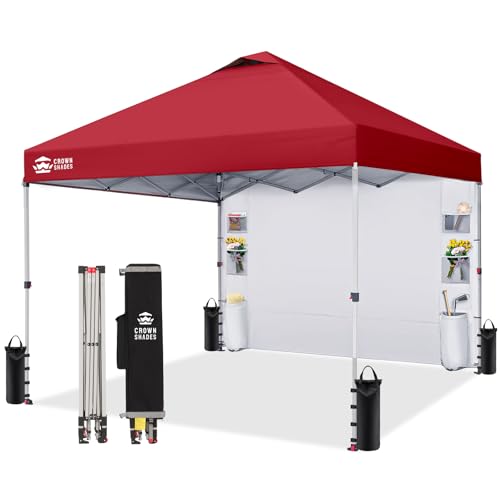 Image of CROWN SHADES Canopy Tent 10x10 Pop Up Canopy with Side Pockets, Red