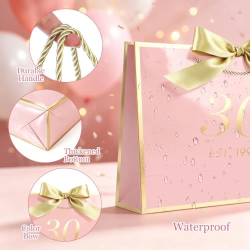 Image of JMANNI Birthday Gift Bag with Card and Tissue Paper for Men Women Him, Elegant Pink Gold Anniversary Keepsake Party Present Shopping Paper Bags for Gifts Wrapping Pink / 13 inch Large /EST.1996 30th
