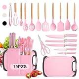 Utensilios de Cocina de Silicona, 19 Piezas Juego de Utensilios de Cocina Antiadherentes con Mango Resistente al Calor, Juego de Cucharas para Cocinar...