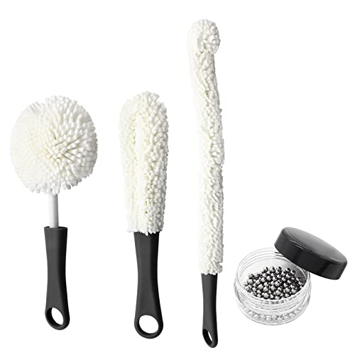 Image of BokWin 3 Pcs Decanter Cleaner Set, Black | Flexible Wine Bottle Cleaning Brush, Decanter Cleaning Balls, Scourer Cleaning Tools