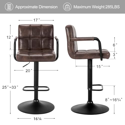 Furnilivingbarstoolssetof2withbackrestmodernsquarepuleatherchairswitharmrestadjustablekitchencounterbarstoolsforkitchendiningpubcafeblackbrown  Urban Country Home Decor Furniliving bar stools set of 2 with backrest modern square pu leather chairs with armrest adjustable kitchen counter barstools for kitchen dining pub cafe blackbrown  urban country home decor