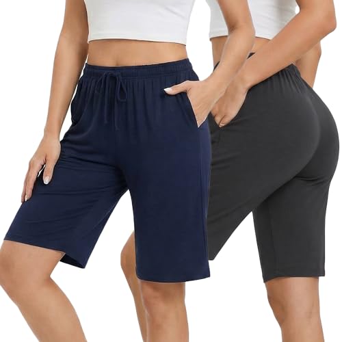 Image of HEARTNICE Womens Soft Pajama Shorts Lounge Bermuda Shorts Casual Knee-Length Sleep Shorts