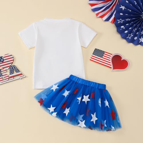 Image of Toddler Girl 4th of July Outfit American Flag Shirt+ Star Tutu Skirt Independence Day Clothes