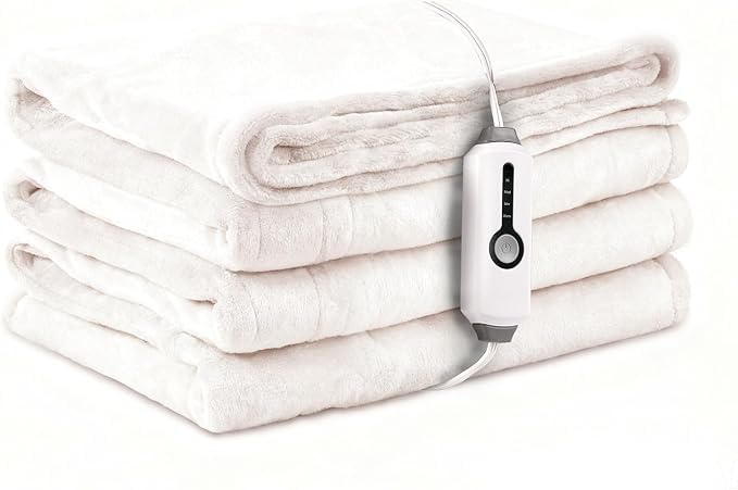 LaffyLo Electric Heated Throw Blanket 50' x 60', Soft Flannel Heating Throw with 4 Heat Settings...