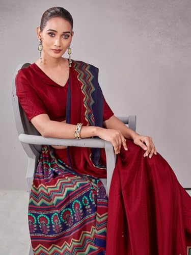 Image of Satrani Women's Crepe Printed Saree with Unstitched Blouse Piece