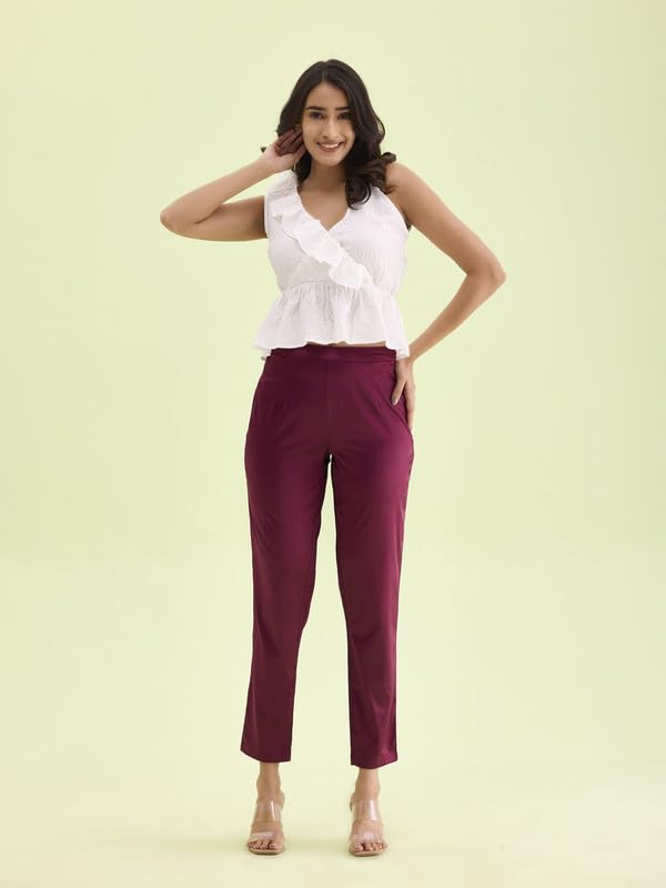 Image of GO COLORS Women Mid Rise Polyester Shiny Pant