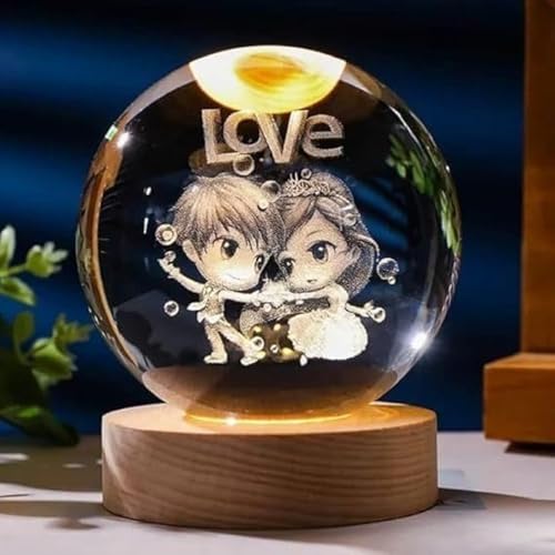 Desidiya Love 3D Crystal Ball Night Light with LED Wooden Stand, ...