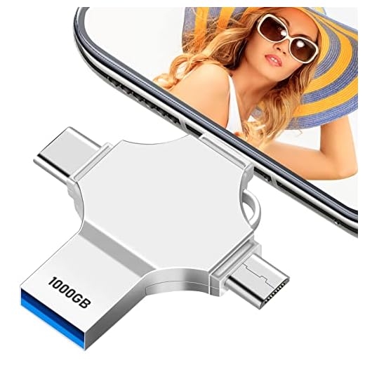 corfurio 1TB Thumb Drive USB Flash Drive for Smartphone 4 in 1 Photo Stick Memory Stick 3.0 High Speed 1000GB Metal USB Drive External Storage for Computer Smartphone Laptop Android