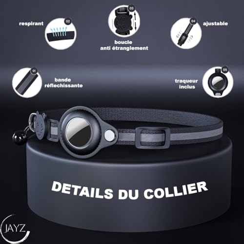 JAYZ® Katzenhalsband-Set mit Smart-Finder-Tracker, kompatibel mit iOS/Android, verstellbares Halsband (schwarz)