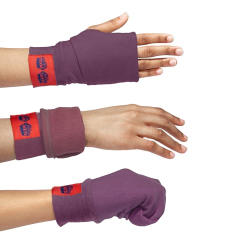 FLIPMITS Fingerless 3-in-1 Performance Gloves | Running Hiking Gym Workouts Cycling Yoga Pilates Driving Sewing Video Games Sweat Wicking Insulating (Plum Lucky Small)