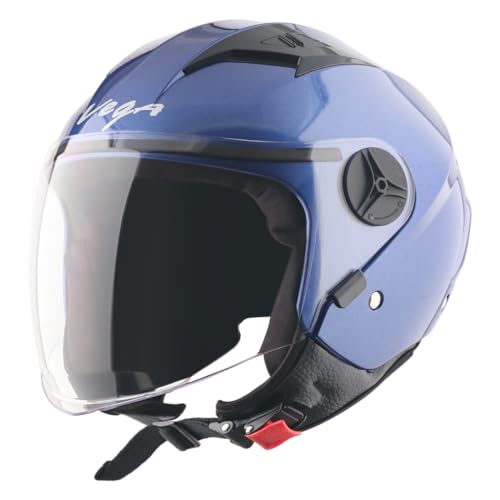 Image of Vega VO-05 Clark ISI Certified Open Face Motorcycle Helmet with High-Impact ABS Shell, Scratch-Resistant Visor, Comfortable Breathable Inner Padding & Secure Strap - Blue - L
