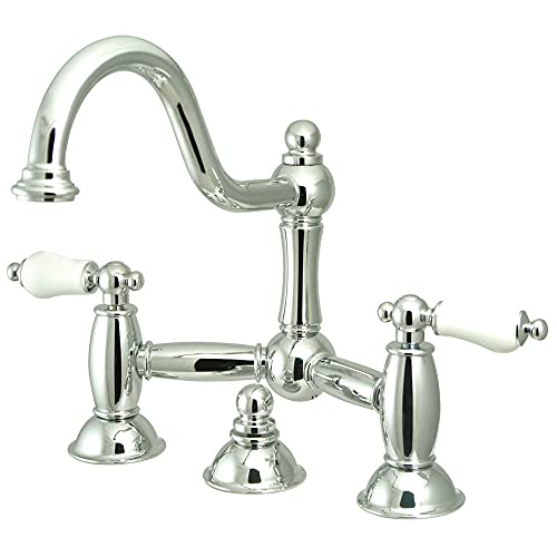 Kingston Brass KS3911PL Restoration Widespread Lavatory Faucet with Porcelain Lever Handle, Polished Chrome