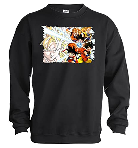 MERCHANDMANIA Sudadera Negra Son Goku Combate Formas SSJ Adulto Poliester algodón Sweatshirt Cover
