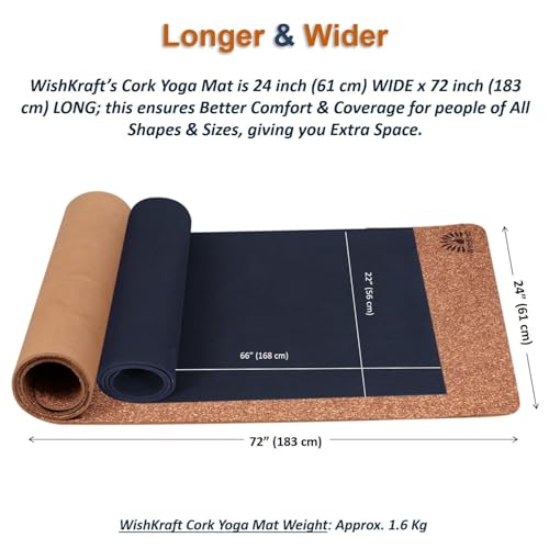 Image of WishKraft Premium Cork Yoga Mat 5mm Thick with Carry Bag | Non-Slip Eco-Friendly Sweat-Resistant Anti-Skid Exercise Mat for Women & Men | Ideal for Yoga, Pilates, Meditation, Home & Gym Workouts (CorkMat+Bag)