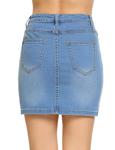 Womens Stretch Bodycon Denim Mini Skirt, Blue, Small