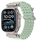 ANKANG Upgraded Ocean Band Compatible with Apple Watch Ultra 3/2/1 49mm, Series 11/10 46mm, Series 9/8/7 45mm, SE 3/2/SE and Series 6/5/4 44mm, Metal Connector Breathable Sport Strap Mint green