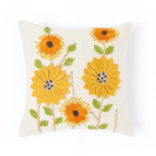Image of haus & kinder Cushion Cover 16 x 16 Inch | Embroidered Decorative Cushion Cover for Sofa, Bed & Home Decor | Ochre Spire Mustard | Pack of 1