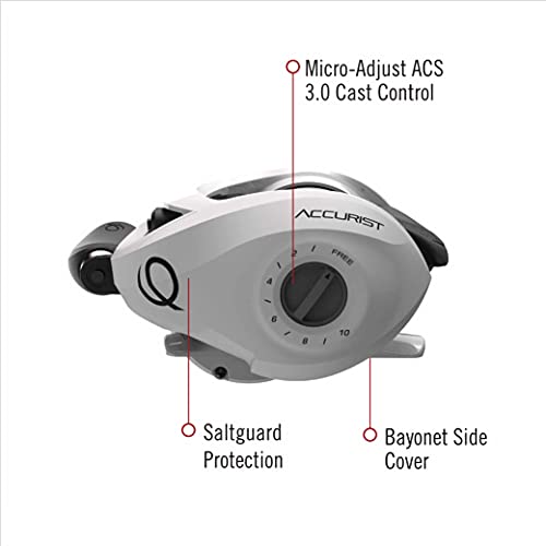 Quantum Accurist Baitcast Reel And Fishing Rod Combo, 7-Foot 1-Piece All-Purpose Im7 Graphite Fishing Pole With Comfortgrip Rod Handle, One-Piece Aluminum Frame, Right-Hand Retrieve, White #TOP4