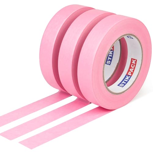 STIKPACK 3 Rolls Premium Pink Painters Tape 0.94 x 55 Yards Automotive Masking Tape Paint Tape for Multi-Purpose Painting Painters DIY Crafts Arts Decoration Labeling No Residue Easy Removal
